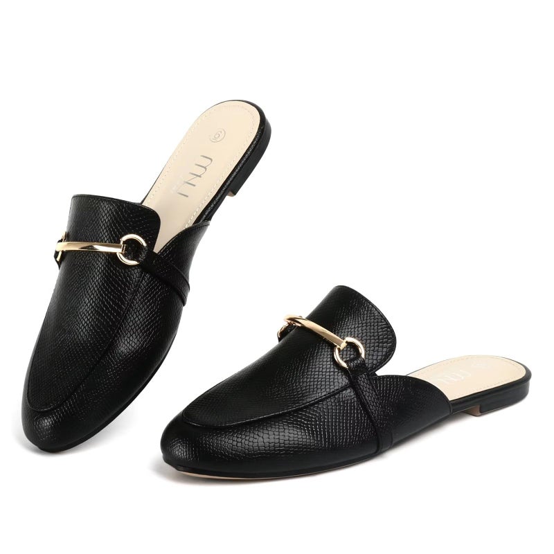 MUSSHOE Mules for Women Flats Comfortable Slip on Women Mules Backless Loafers,Black Snake pu 9 - Image 1